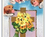 Easter Greetings Angels Cross Flower Bouquet Embossed DB Postcard R26 - £2.29 GBP
