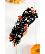 Black Pearled Rhinestone Knotted Spiderweb Halloween Headband - $102.57 MXN