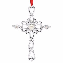 Lenox 2015 Gemmed Cross Ornament Annual Filigree Silver Crystals Christmas NEW - £7.83 GBP