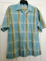 Tommy Bahama Mens XL Button Front Shirt Blue Olive Green Checkered Short Sleeve - £19.72 GBP