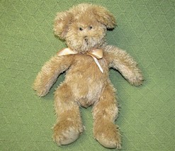 12&quot; Mary Meyer B EAN Bag Teddy Shaggy Bear Tan Plush Stuffed Animal Beige Ribbon - £9.38 GBP