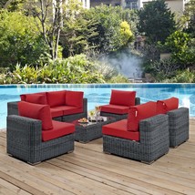 Summon 7 Piece Outdoor Patio Sunbrella Sectional Set Canvas Red EEI-1897-GRY-RED - £3,110.77 GBP