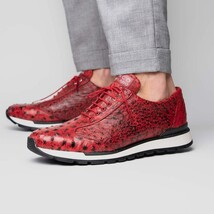 Hand painted genuine Snake and calfskin Sneaker Shoes Scanno Antique Red image 6