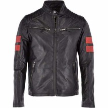 New Men Genuine Leather Jacket Black Retro Slim Fit Biker Motorcycle jacket - £55.38 GBP+