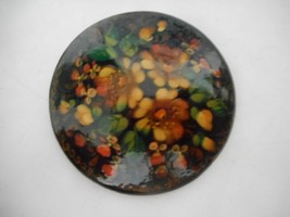 Vintage Estate Jewelry Hand painted Signed Russian Floral Lacquer Pin Br... - $700.09 MXN