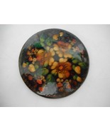 Vintage Estate Jewelry Hand painted Signed Russian Floral Lacquer Pin Br... - $37.99