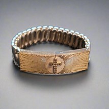 Vintage Carmen Sterling &amp; Stainless Accordion Bracelet – Gold-Tone Cross... - $74.25