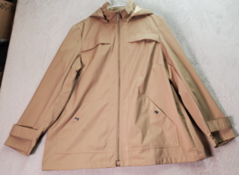 Dennis Basso Rain Jacket Womens Large Tan Long Sleeve Pockets Hooded Full Zipper - £21.43 GBP