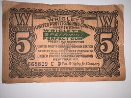1930s Wrigley's Spearmint Gum United Profit Sharing 5-Coupon Certificates - $19.68