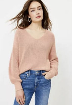 Nwt Women&#39;s Loft L/S Ribbed V-Neck Sweater In Peach Cream Sz Xl - £35.22 GBP