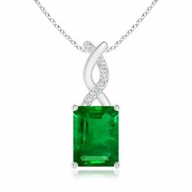 ANGARA Natural Emerald Pendant with Diamond Entwined Bale in Silver (Size-8x6mm) - £716.08 GBP+