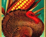 Turkey and Large Ear of Corn Thanksgiving Greetings Embossed 1911 Postcard - $14.80