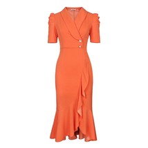 iDress Elegant Women Notched Lapel Ruffles Dress Sexy Summer Puff Sleeve Button  - £100.06 GBP
