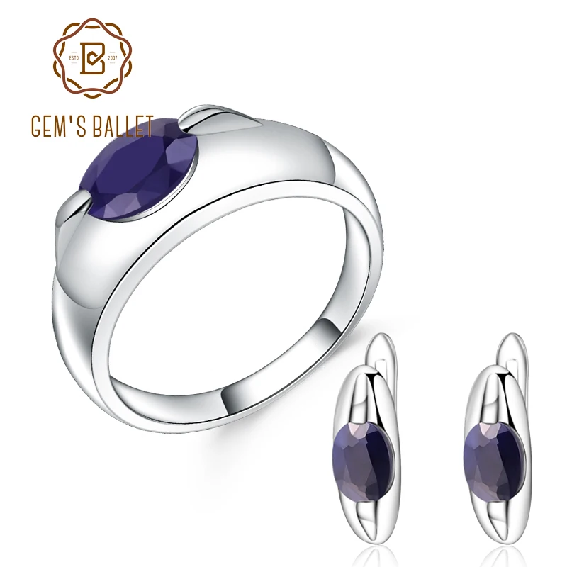 NaturalBlue Sapphire Ring Earrings 925 Sterling Silver Triangle Gemstone Jewelry - £89.57 GBP