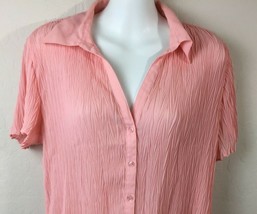 E K Designs Women&#39;s Pink Crinkle Blouse Work Office Size L Lg Large - £19.97 GBP