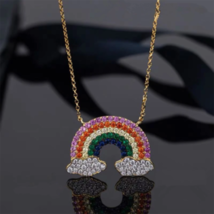 2Ct Rond Arc-en-Ciel After Le Pluie Forme Multi-Colore Pendentif or Jaune Plaqué - £165.93 GBP