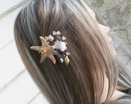 Starfish hair clip, Beach wedding Hair accessories, seashell head pins, Beach br - £16.11 GBP