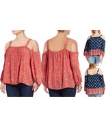 Jessica Simpson Women&#39;s Plus Anita Cold Shoulder Top Coral Garden Ambros... - $1,280.78 MXN