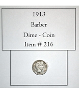 1913, Barber Dime, # 216, silver barber dimes, vintage dimes, dimes, old... - £20.26 GBP