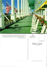 Michigan Mackinac Island Grand Hotel Red Flowers American Flags VTG Postcard - £7.39 GBP