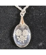  Avon Rose Reverse Carved Intaglio Glass Sterling Silver Pendant Necklace - $369.17 MXN