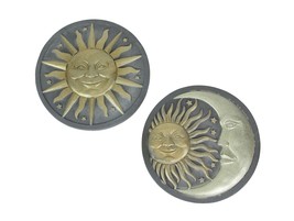 Set of 2 Celestial Smiling Sun and Moon Cement Stepping Stones 10 Inch Diameter - £39.56 GBP