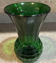 Green Glass Anchor Hocking Style Vase 9 Inches Tall  Pineapple Shape Vintage - £10.37 GBP