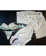 Victoria&#39;s Secret 38C BOMBSHELL BRA SET+L Thong+ROBE white silver MINT S... - $324.95 CAD