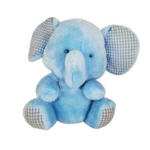 Blue Elephant Plush Stuffed Animal Toy ANIMAL FAIR Gingham Ears Feet Vintage 80s - £19.91 GBP
