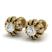  2.01Ct Simulated Diamond Art Deco Stud Earrings 18K Yellow Gold Plated Silver - £75.15 GBP