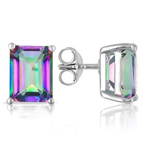 6X4MM Emerald Cut Mystic Topaz 1.3CTW Stud Earrings in Sterling Silver - $37.00