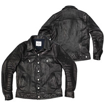 Men's Trucker Black Real Genuine Leather Biker Cafe Racer Vintage Jacket - £79.92 GBP