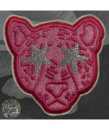 Pink Some Cat Silver Star Eyes Iron On Patch Embroidered Craft Applique - $6.86 CAD