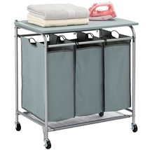 Laundry Sorter Cart With Foldable Ironing Board With Removable 3 Bags Laundry Ha - £94.11 GBP