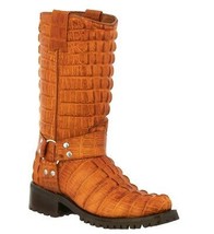 Mens Motorcycle Western Leather Boots Crocodile Print Cognac Biker Harness Botas - £154.26 GBP
