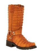 Mens Motorcycle Western Leather Boots Crocodile Print Cognac Biker Harne... - £151.02 GBP