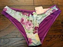 Affinitas G Grace Hannah Bright violet floral bikini panty 643 L large New - $9.89