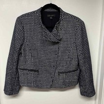 Ann Taylor Navy White Jacket Womens Size 12 Cropped Moto Tweed Zipper Accents - £22.70 GBP