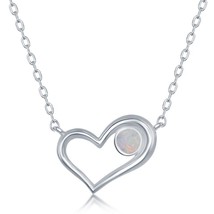 Sterling Silver White Inlay Opal Circle Open Heart Necklace - £22.07 GBP