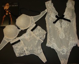 Victoria&#39;s Secret 34A Reggiseno Set + XS Orsetto Pezzo Unico Avorio Bianco Nero - £141.25 GBP