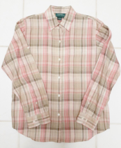 Ralph Lauren Linen Plaid Shirt Top Blouse Beige Red Multi Tab Slv Women&#39;... - £27.07 GBP