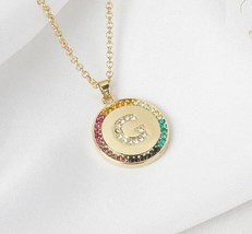 1.10Ct Multi Color Lab Created Diamond Letter &quot;G&quot; Pendant 14k Yellow Gold Plated - £109.52 GBP
