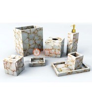  White Quartz Golden Sparkle Bath Accessories Set Handmade Bathroom Wedding Deco - £1,133.86 GBP