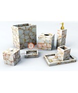  White Quartz Golden Sparkle Bath Accessories Set Handmade Bathroom Wedd... - £1,115.45 GBP