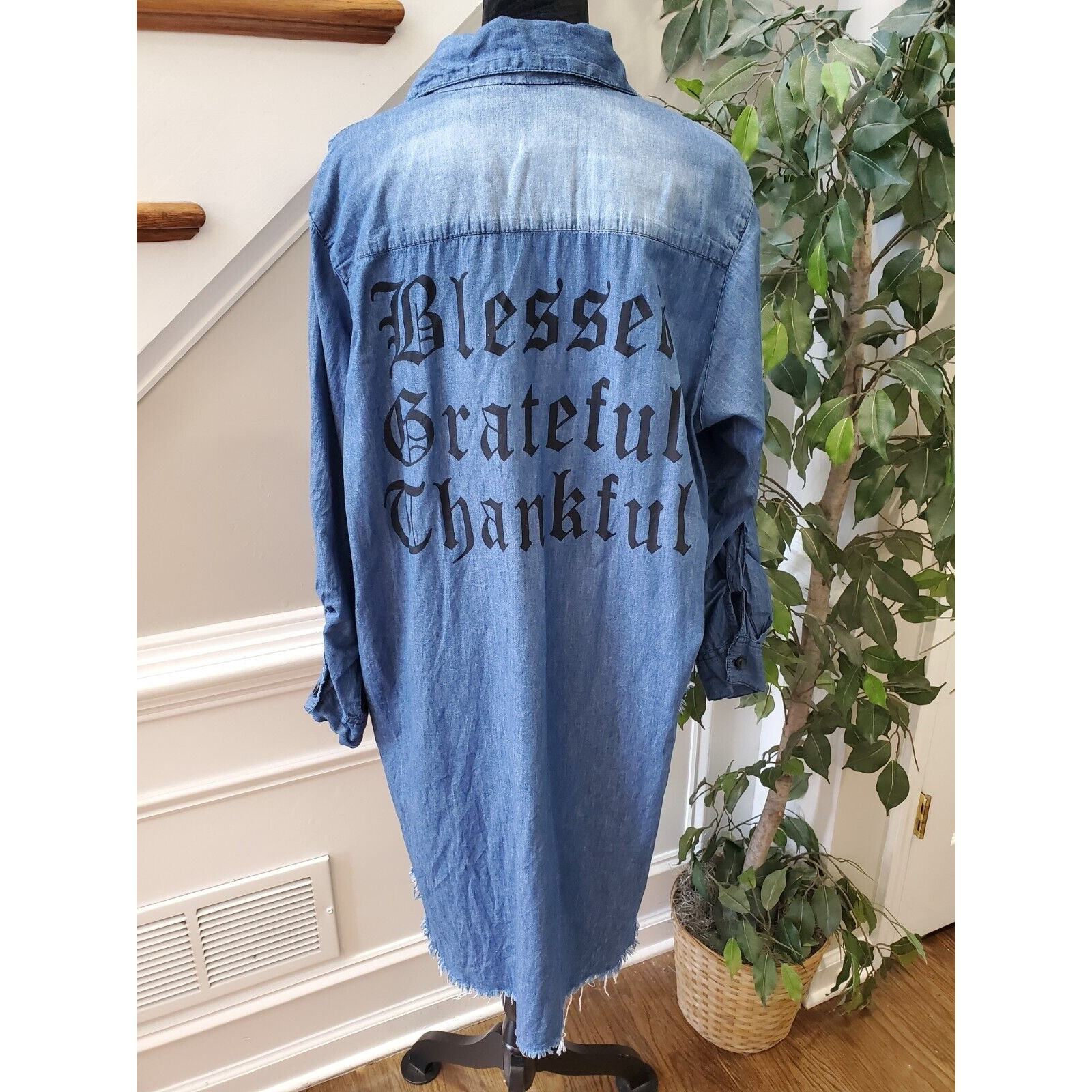 Thrill Jeans Distressed Blue Cotton Collared Long Sleeve Button Down Shirt 2X Item image 10
