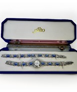 Alto Ladies Watch &amp; Bracelet Set- Silver Tone Blue Cabochon Stone Band w... - $58.32 CAD