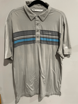 TRAVIS MATHEW Golf Polo Shirt-Grey/Blue Stripe S/S 1804 Bear’ Logo Large - $8.79