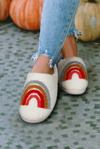 Bright White Rainbow Plush Winter Home Slippers - $173.59 MXN
