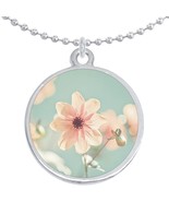 Pink Blossom Flower Round Pendant Necklace Beautiful Fashion Jewelry - $22.98 CAD
