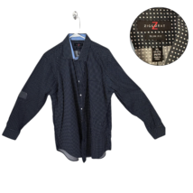 Ziggurat Slim Fit Dress Shirt XL 17-17.5 Navy White Dot Long Sleeve - $19.75